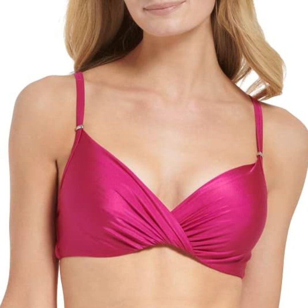 Calvin Klein Twist-Front Underwire Bikini Top Fuchsia Shimmer XL